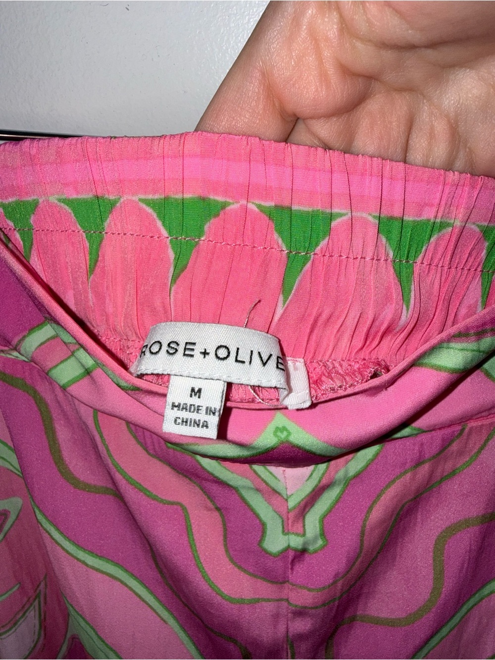 Rose + Olive Pink Green Abstract Print Wide Leg Palazzo Pants Y2K Boho Size M - Picture 4 of 4